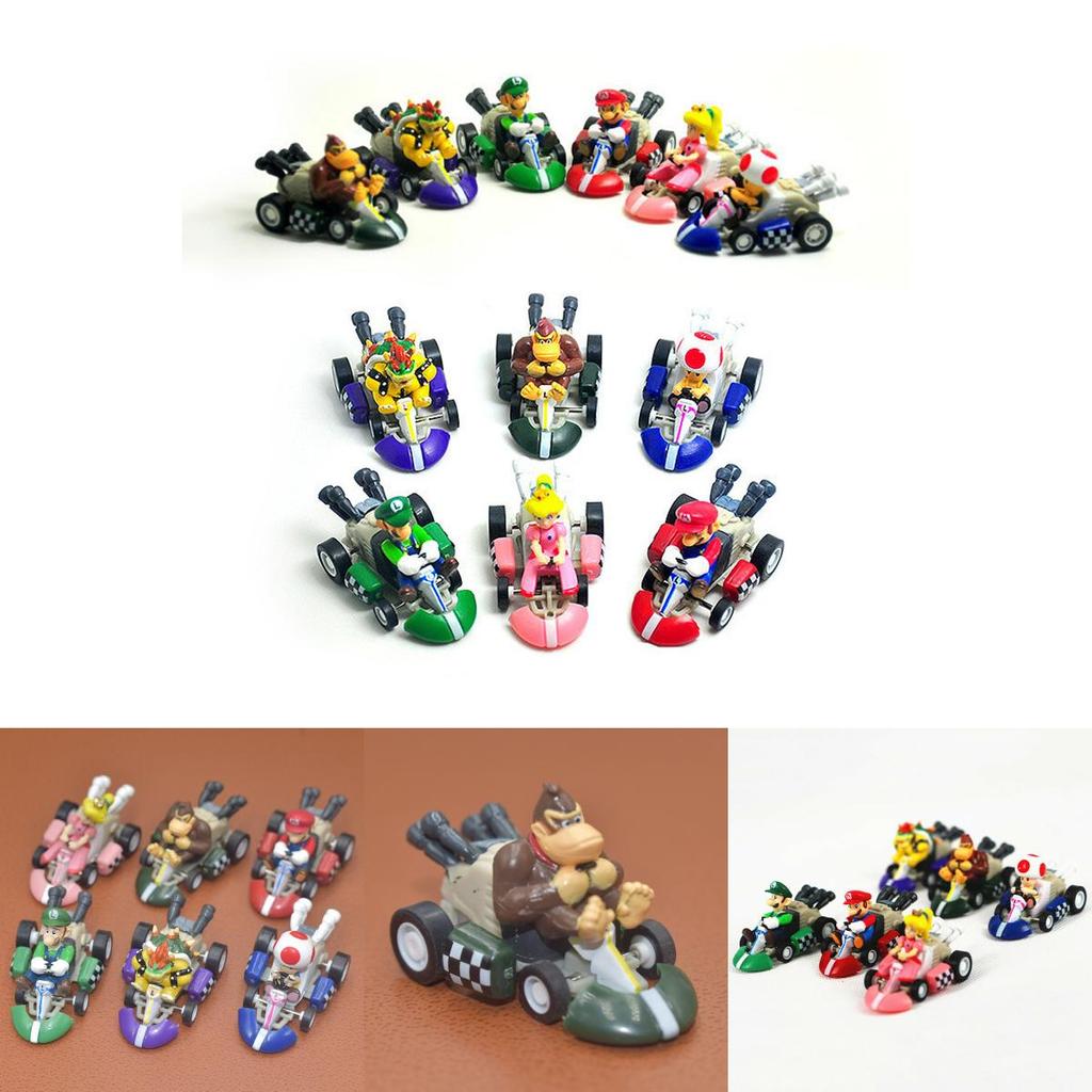 Super Mario Bros Kart Pull Back Car Action Figure Set 6 Pcs Colorful Collectibles