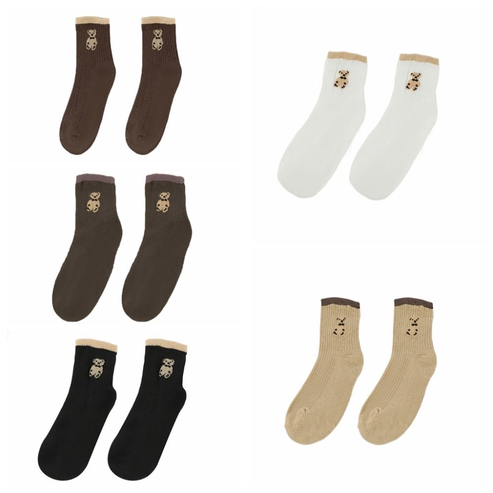 10Pairs Stripe Cute Bear Socks Cartoon Mid-Calf Socks Ins Tube Socks Women Women