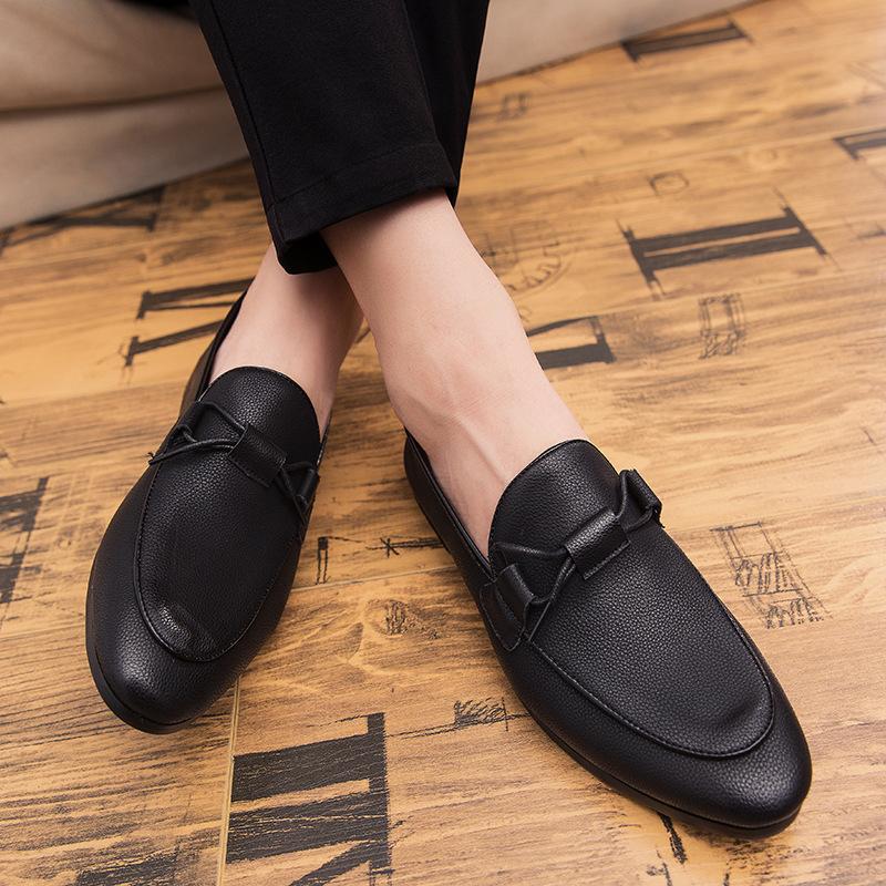Summer British Small Leather Shoes Men's Teenagers Soft Leather Trend One Pedal Doudou Men's Shoes Hairstylist Casual Shoes