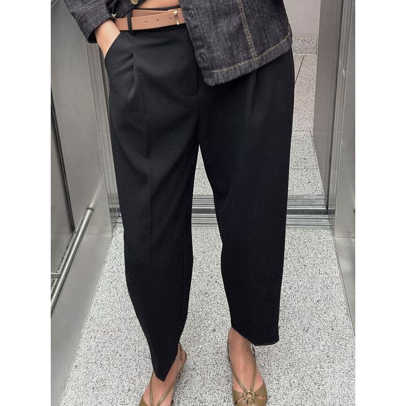 Za2025 Spring New Women's Clothing Easiest for Match Thin and Comfortable with Belt High Waist and Ankle Elegant Pleated Pants 9929022