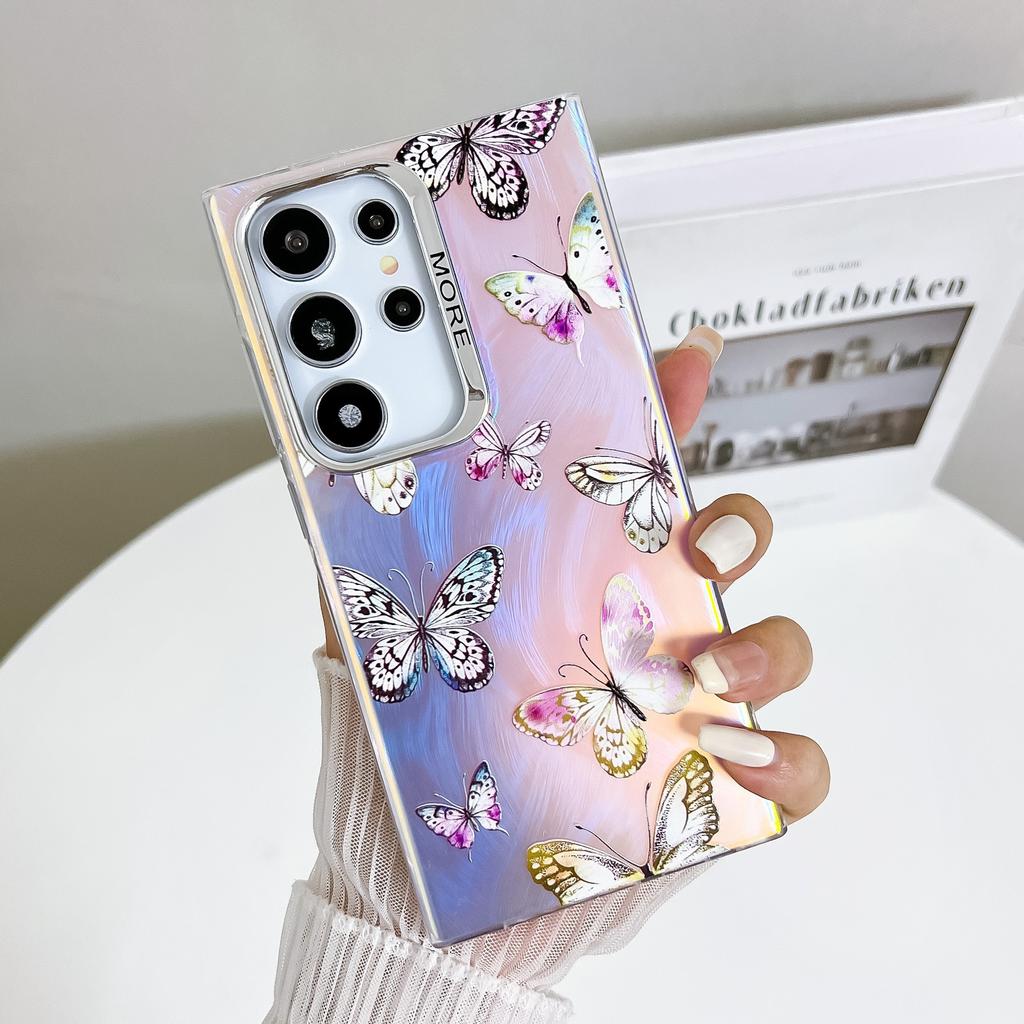 Laser Pattern Butterfly Suitable for Samsung S25ultra Mobile Phone Case Electroplating S24Plus Creative A56 Drop Protection Case