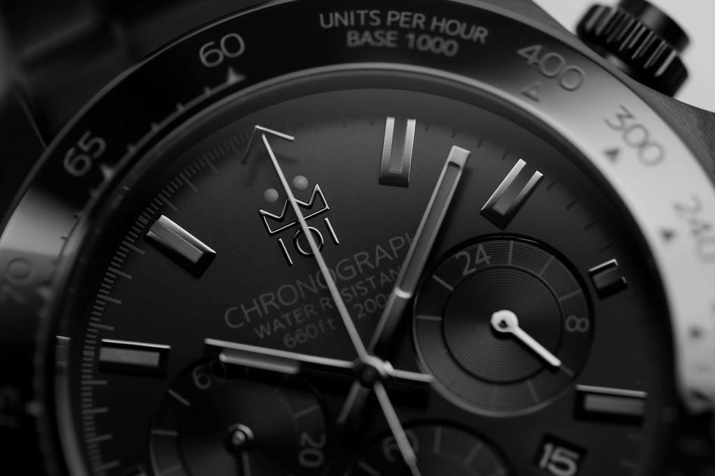 HYAKUICHI 101 Diver's Chronograph Watch, Men's, 20 ATM Water Resistant, Date Display, Quartz Movement, Ceramic Bezel, IP-BBB, All Black