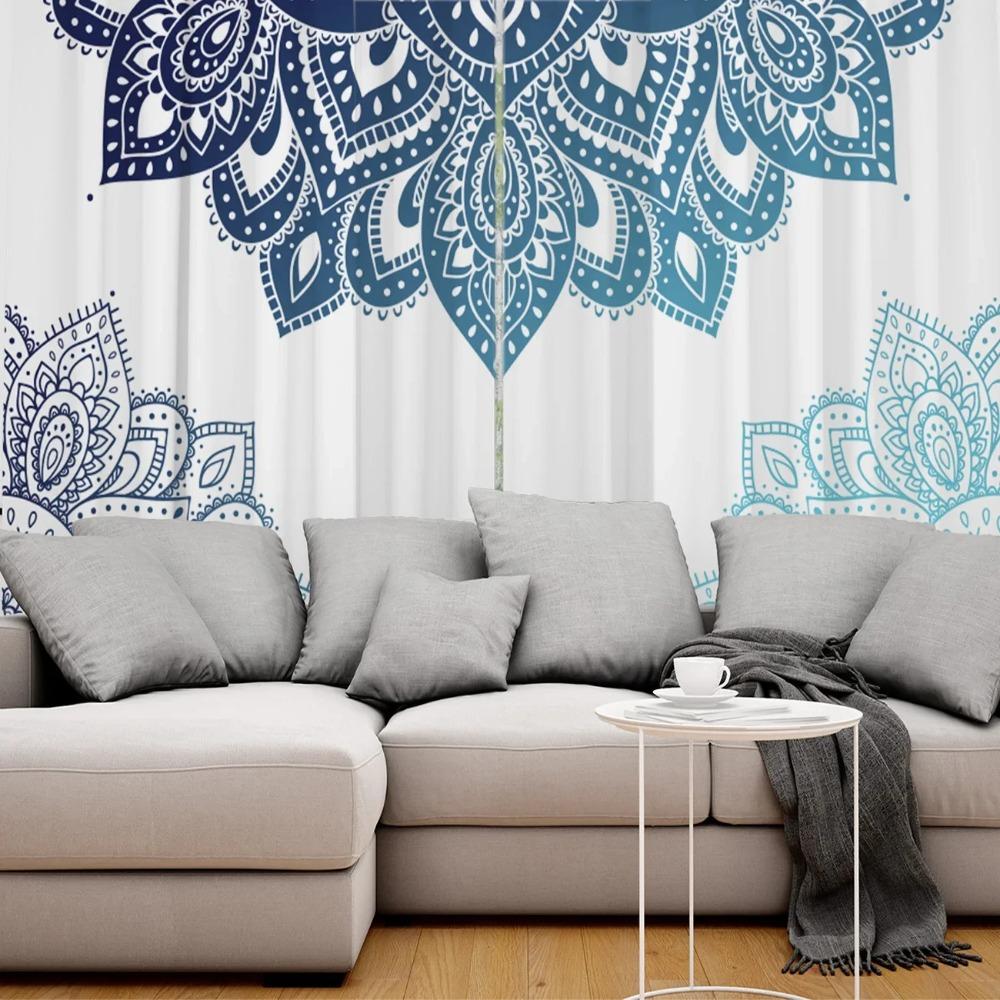 Carved Mandala Flowers Abstract Design Circles High Shading Window Drapes Scenic Blackout Drape ideal for Living Room Ornamental
