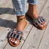 Fashion colored rhinestone flat-bottomed slippers women's 2025 summer new square-headed open-toed casual beach slippers women