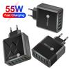 55W QC 3.0 Six-Port Fast Mobile Charger with PD, USB Ports, EU/US/UK Compatibility