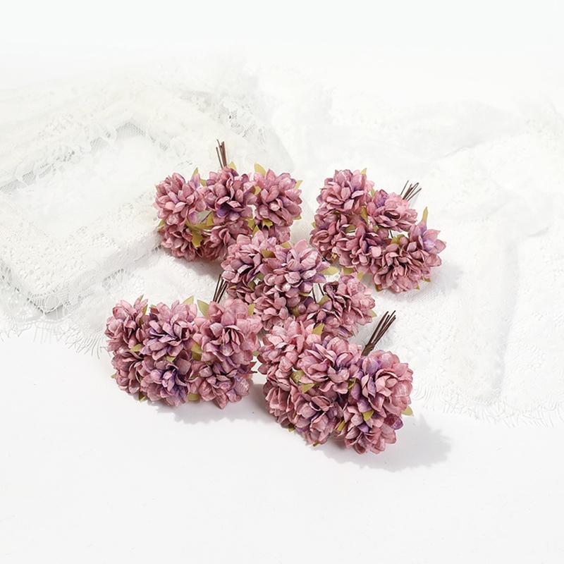 6Pcs 11Cm Artificial Flowers Silk Mini Carnation Wedding Handicraft Wreath Accessories Christmas Diy Home Decortion Scrapbooking