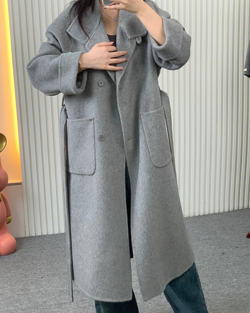 

Двустороннее кашемировое пальто 016 свободное ленивое шерстяное пальто длинное двустороннее кашемировое пальто M темно-серого