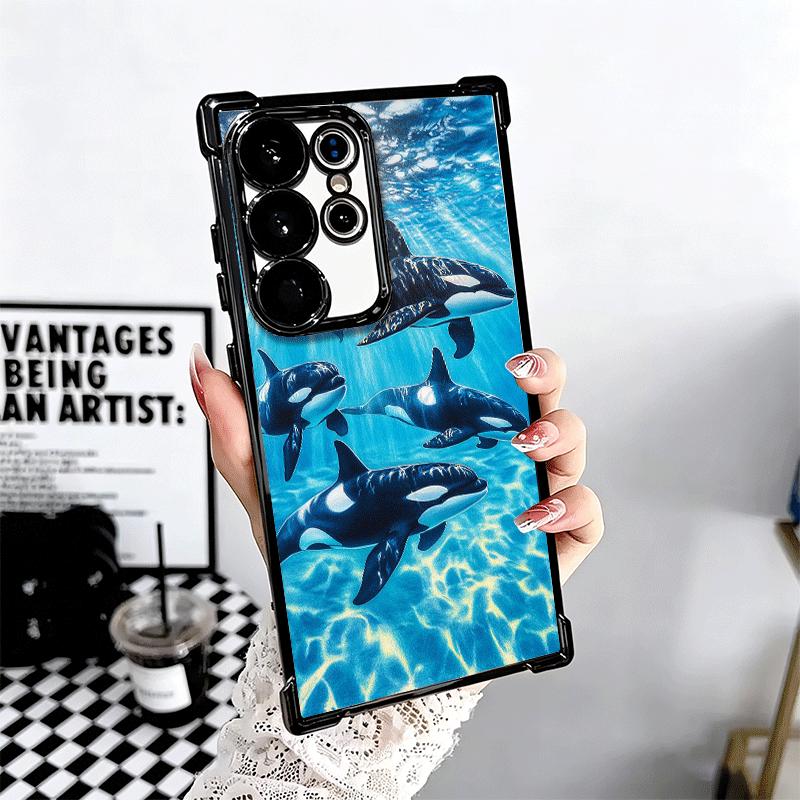 Orca Ocean Pattern Plating Phone Case For Samsung Galaxy S24 S25 FE S26 Edge S23 Ultra S22 S21 Plus S20 Anti-Fall Airabag Cover