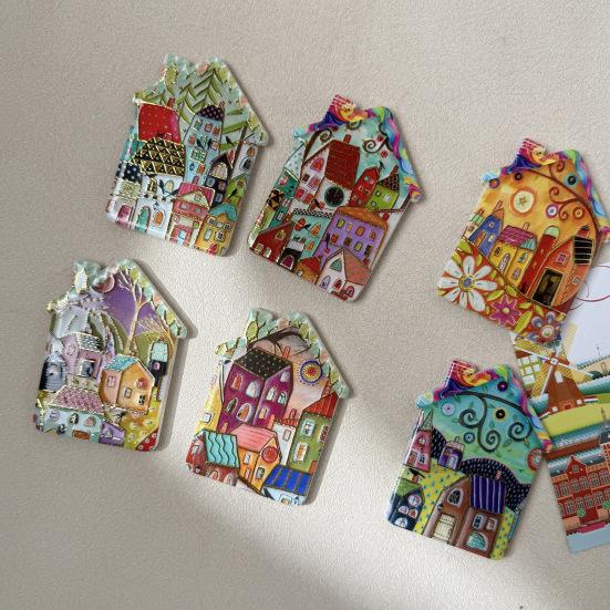 Vintage House Magnet Refrigerator Magnet, Colorful Fairy Tale Town Fridge Magnetic Kitchen Decoration Accessories Artistic Illustration