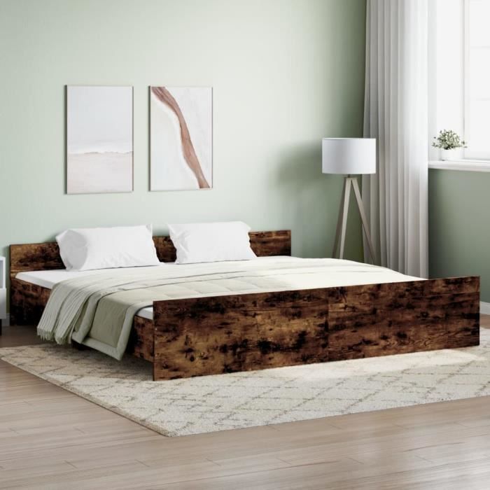 VidaXL Bed Frames Headboard and Footboard Smoked Oak 180x200 Cm 3203772