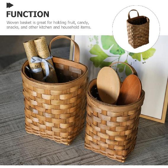 UPKOCH Wooden Basket - Rustic Woven Hanging Basket for Flowers, Chopsticks, Potatoes, Onions, Sundries Storage, Willow and Rattan, 9.82x6.68x5.31in