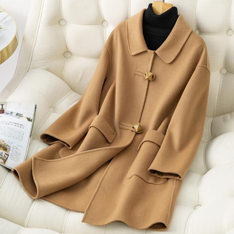 New Autumn/Winter Double-Faced 100% Wool Coat with Peter Pan Collar - Mid-Length, Loose Fit, Fashionable Temperament Overcoat