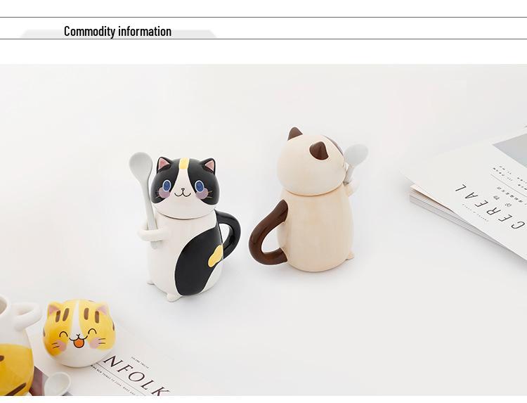 Japanese Cute Cat Cartoon Ceramic Cups with Lids: Perfect for Coffee, Milk, and Breakfast