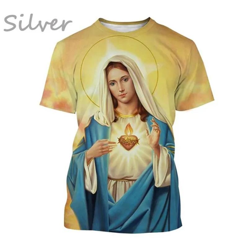 Virgin Mary T Shirt 3D Print Goddess Of Mercy T-Shirt For Men Women Christian Blessed Jesus God Tee Tops Short Sleeve Streetwear