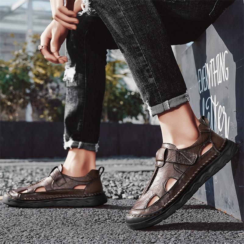 Summer Men's Leather Casual Closed Toe Sandals Casual Sandals for Men Casual Shoes Handmade Leather Shoe