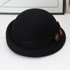 French elegant woolen top hat women's autumn and winter mesh yarn three beads flower crimped pot hat retro domed felt hat
