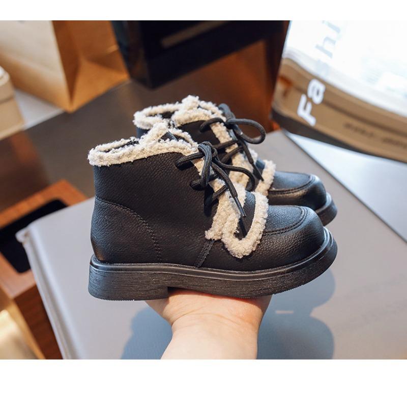 Girls Korean Version Plus Velvet and Thick Lamb Wool To Keep Warm Winter New Big Boys Leather Boots Tide