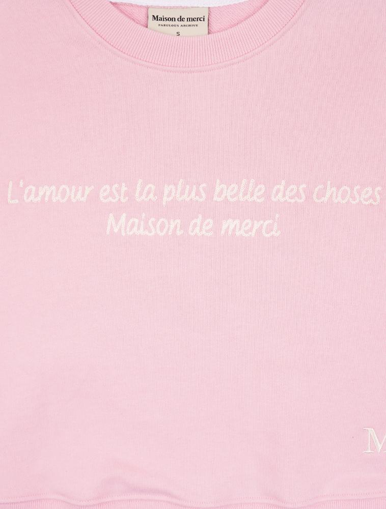 LA MAISON STUDIO Women'S Simple Logo Triangle Embroidered Puff Slim Crop Sweatshirt Pink (Fce3Ts505W)