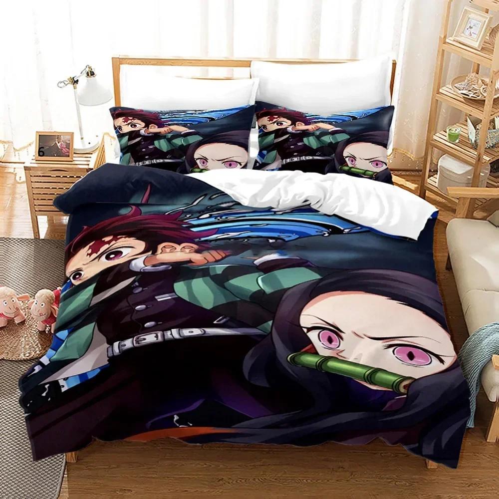 Demon Slayer Anime Sängkläder Set 3d Påslakanset Örngott Sängkläder Hemtextil Tecknad Serie Twin Queen King Size Barn Gåva