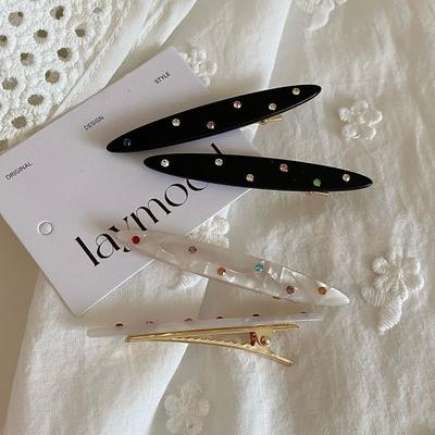2pcs/set Acetate Hair Clip Colorful Rhinestone Crystal Barrettes Side Pins Leaves Geometric Sweet Elegant Women Hair Accessories
