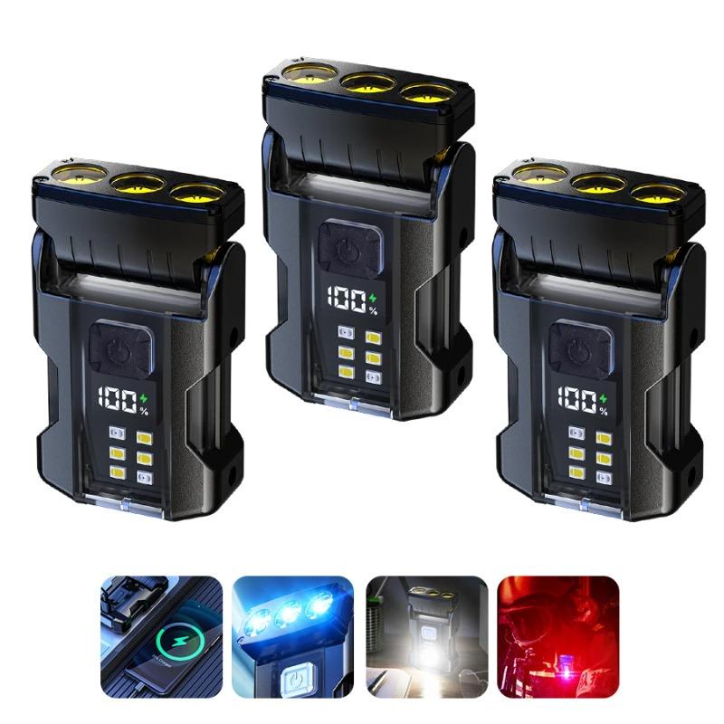 Mini EDC Flashlight Type-C Rechargeable Torch with Magnet Hat Clip 90 ° Adjustable Flash Light Outdoor Emergency Warning Lantern