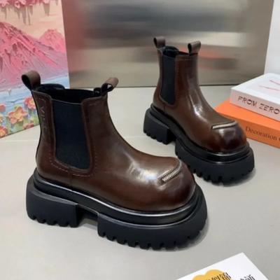 Damen flache Plateau-Stiefeletten Fad Chelsea High Heels Schuhe Frau Marke Trend Neu Goth Pumps Walking Freizeitschuhe Botas Mujer