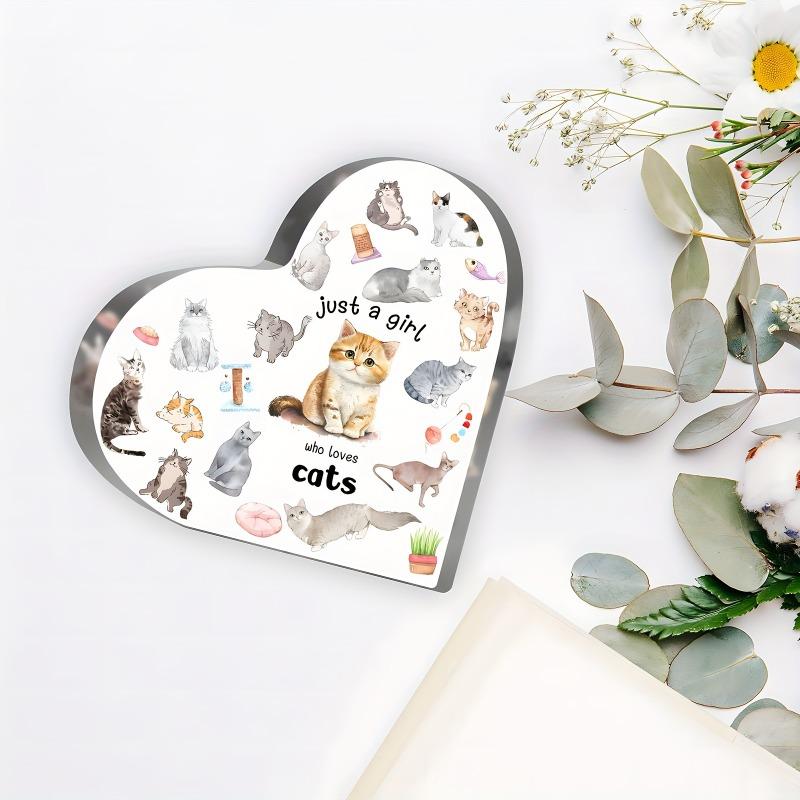 2D Flat, Cat Lover Heart-Shaped Acrylic Desktop Decoration, Cat Lover Gift, Suitable for wall Decoration, porch, Room, Villa, accents Home, Hallway, o