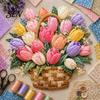 Kreativní víkendové hobby projekty Košík s květinami Patchwork DIY sada, Vrstvené látkové květiny Řemesla Texturované květinové umění 3D šicí projekt pro dospělé,