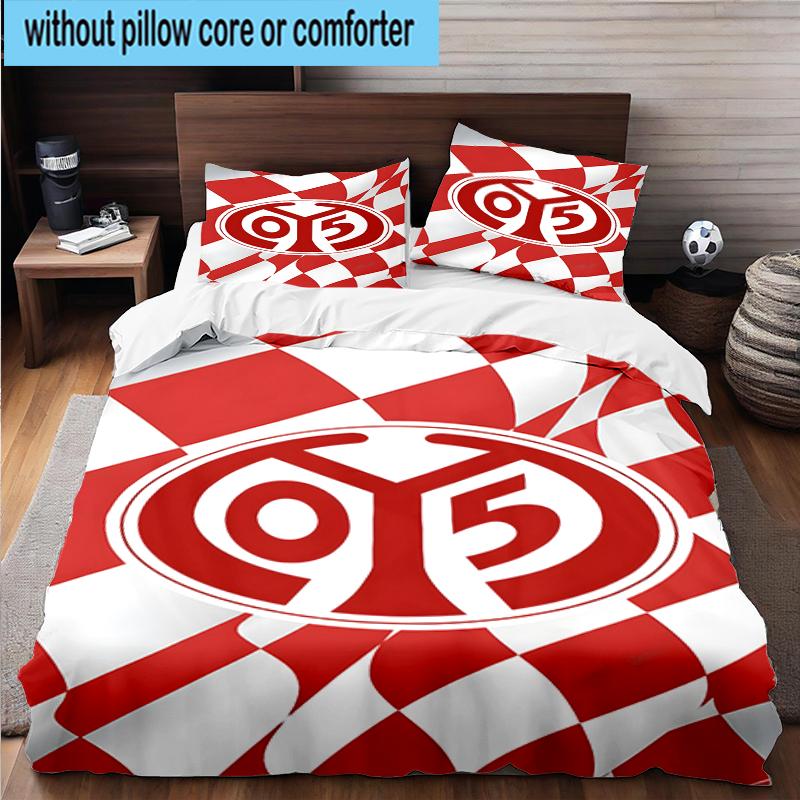 3PCS Red White Mainz Pattern Bedding Set,Including 1pc Duvet Cover And 2pcs Pillowcases Perfect for Bedroom, Dormitory, Fan Christmas Gift