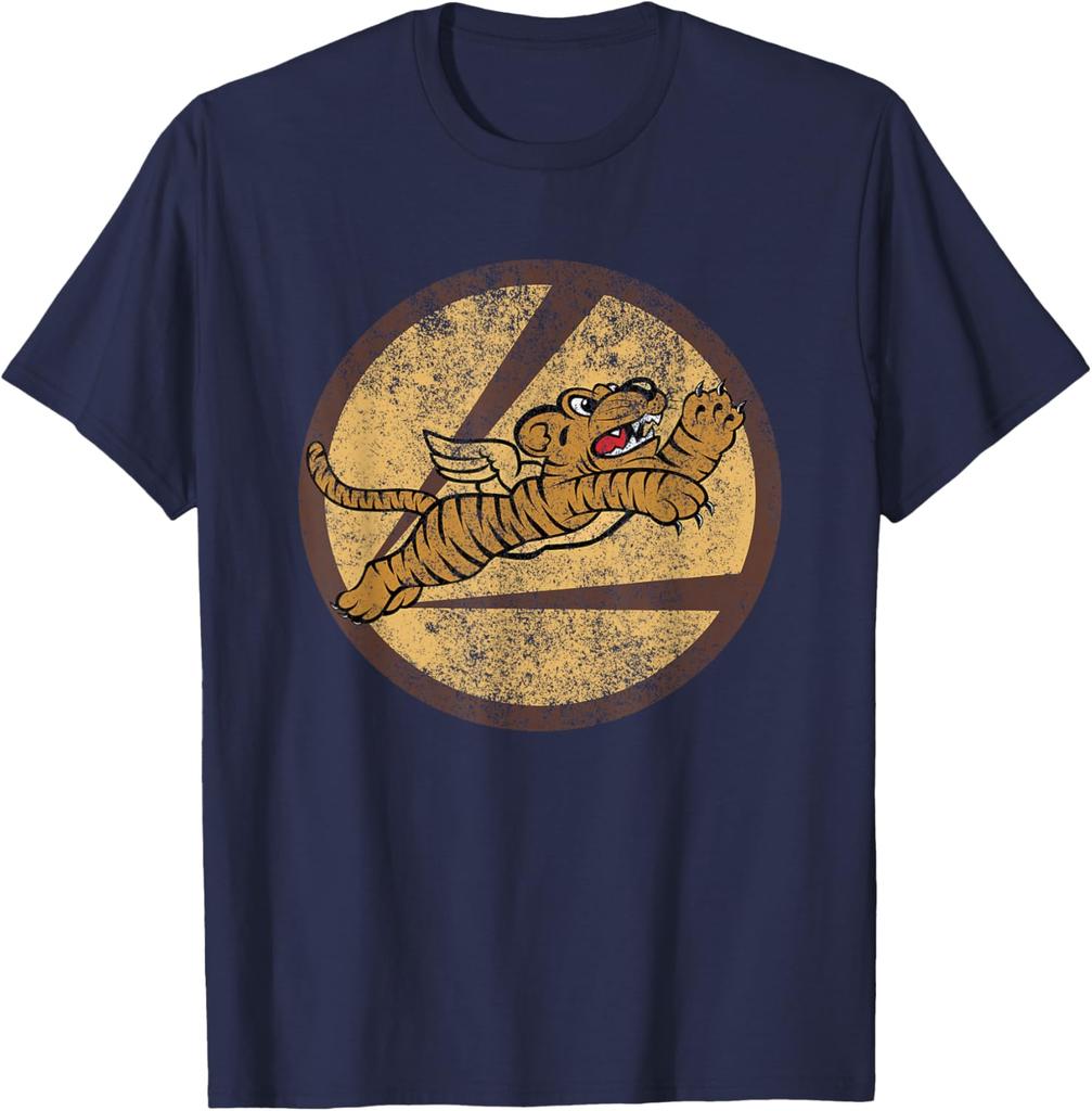 Vintage WW2 AVG Tigers Squadron Pilot Flying Patch TShirt 100 Cotton ONeck Short Sleeve Summer Casual Mens Tshirt Streetwear