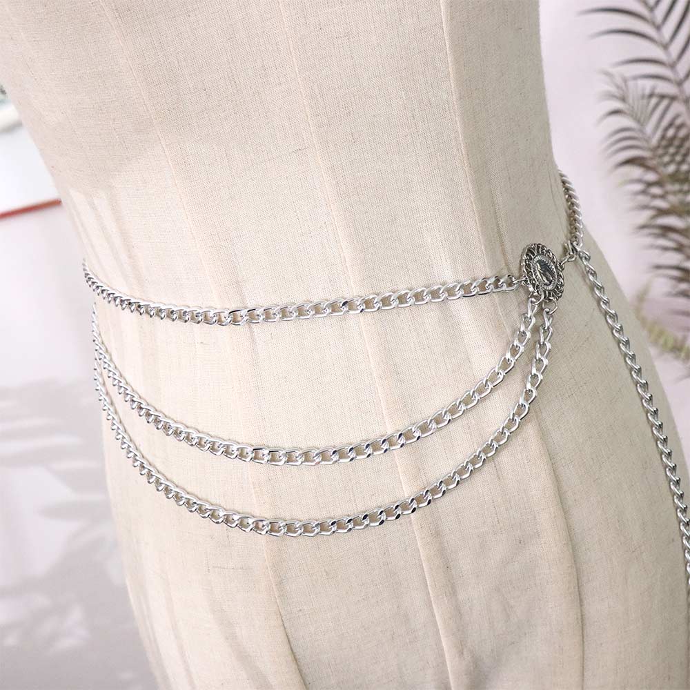 Round Pendant Adjustable Zinc Zinc Alloy Chains Waist Chain Women Body Chain Aluminum Chain Metal Belts