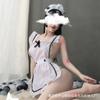 Internet celebrities shoot sex bow backless sexy female transparent seduction maid clothes maid one-piece suit