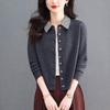 Women's Spring 2026 Lapel Knit Cardigan: Multi-Button Patchwork Color Block Style, Short Age-Reducing Jacket