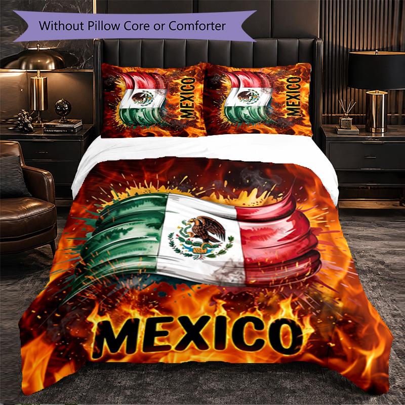 Mexico Footbal Pattern 3 Pieces Bedding Set Soft Microfiber Duvet Cover with Pillow Cases for Bedroom