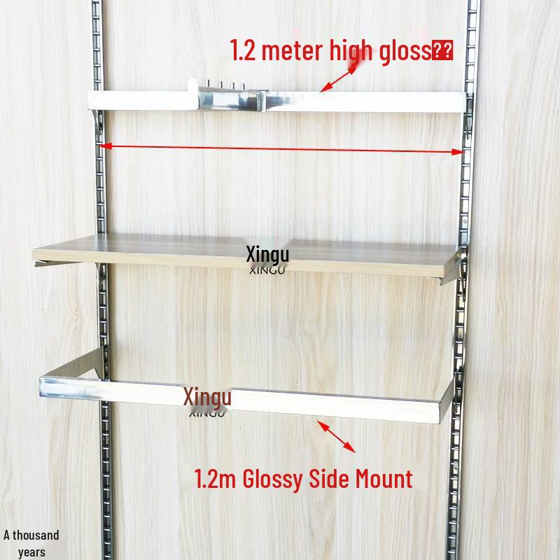 Black & White Clothing Store Stainless Steel Wall-Mounted Display Rack with Side Hooks and Shelving Brackets