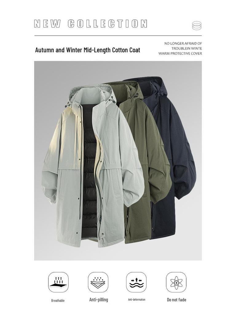 Men's Trendy Plus Size Mid-Length Cotton Windbreaker Jacket - Warm and Fashionable 2026 Edition