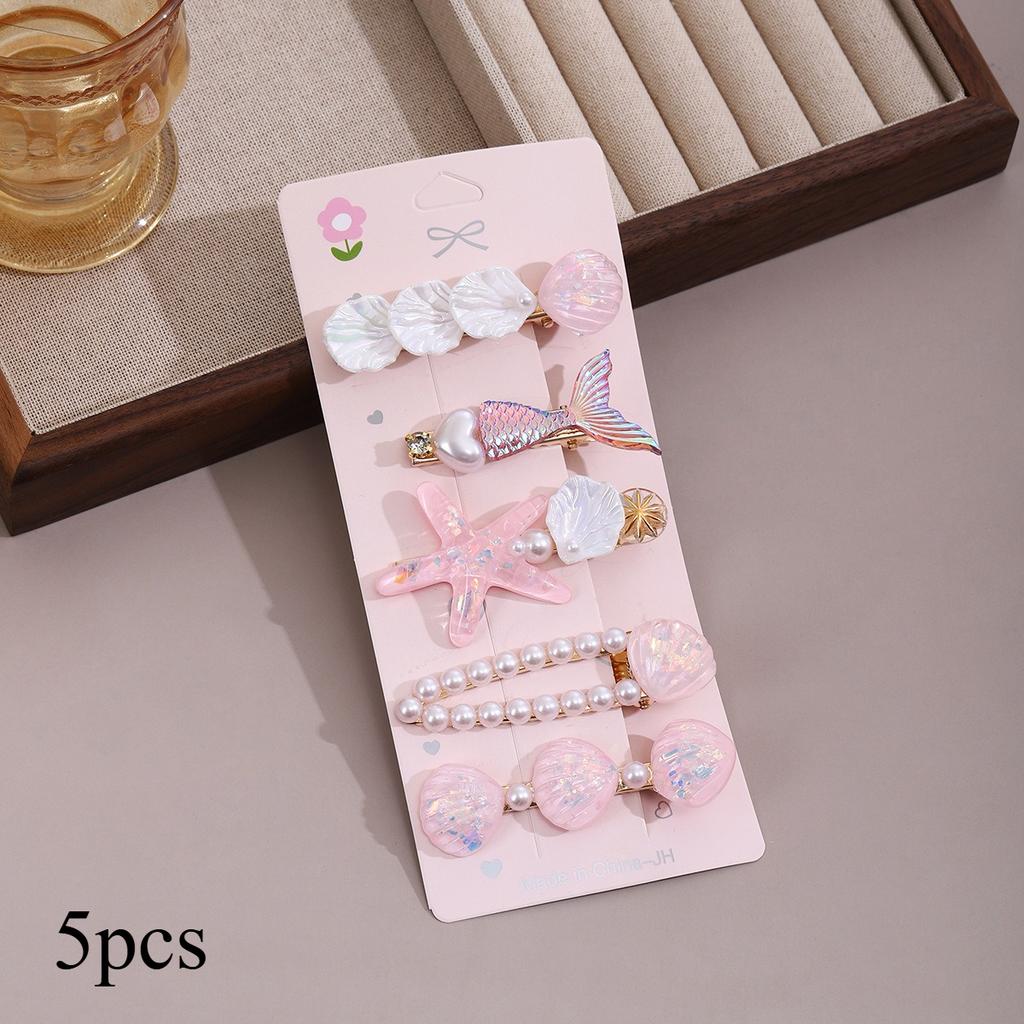 5pcs Shell Starfish Hair Clips Ocean Series Mermaid Hairpins Women Summer Beach Bang Clip Princess Barrette Hair Accessories