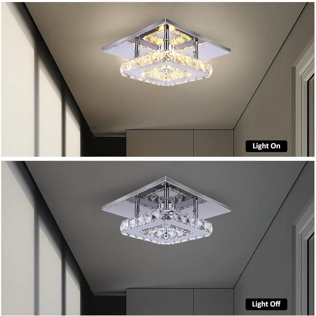 Piccolo Lampadario a LED Semi-Incasso Illuminazione in Cristallo Lampada da Soffitto Moderna in Cristallo per Camere da Letto Sale da Pranzo Corridoio (Caldo)