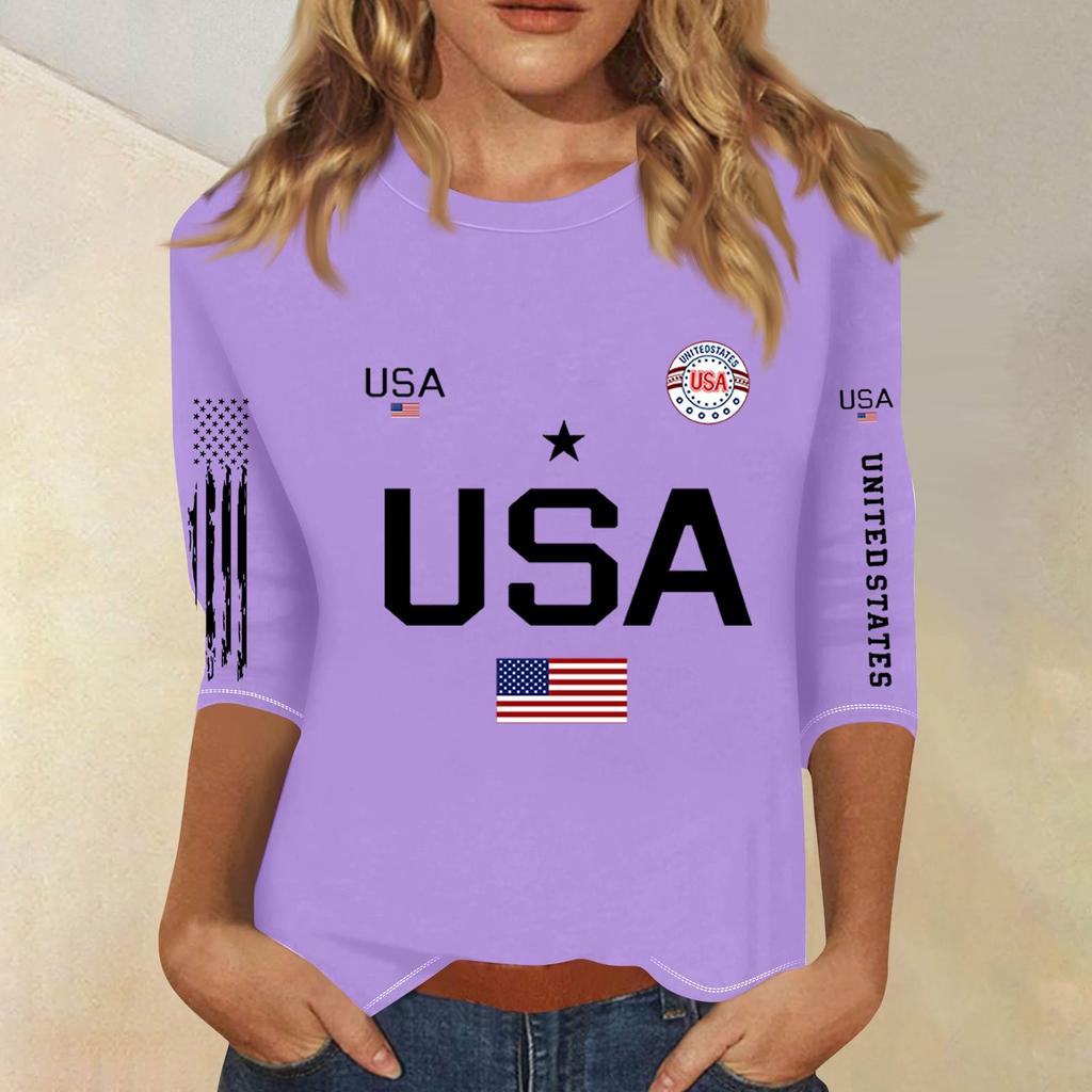 3/4-Ärmel Oberteile für Damen T-Shirt Lässig Print Oberteile T-Shirt Rundhals Pullover Bluse