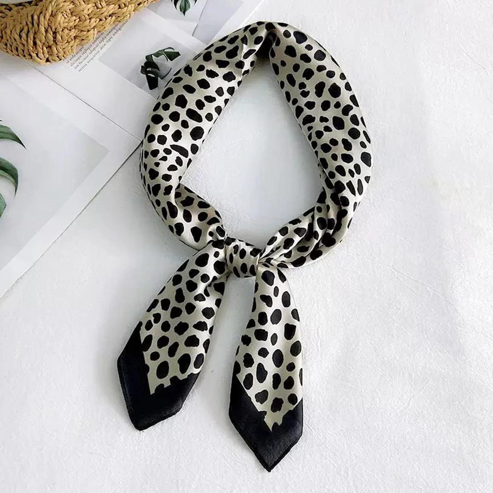 70*70cm Leopard Print Neckerchief Silk Square Scarf Women Soft Satin Hairband Classical Hijab Female Headband Foulard Decorate