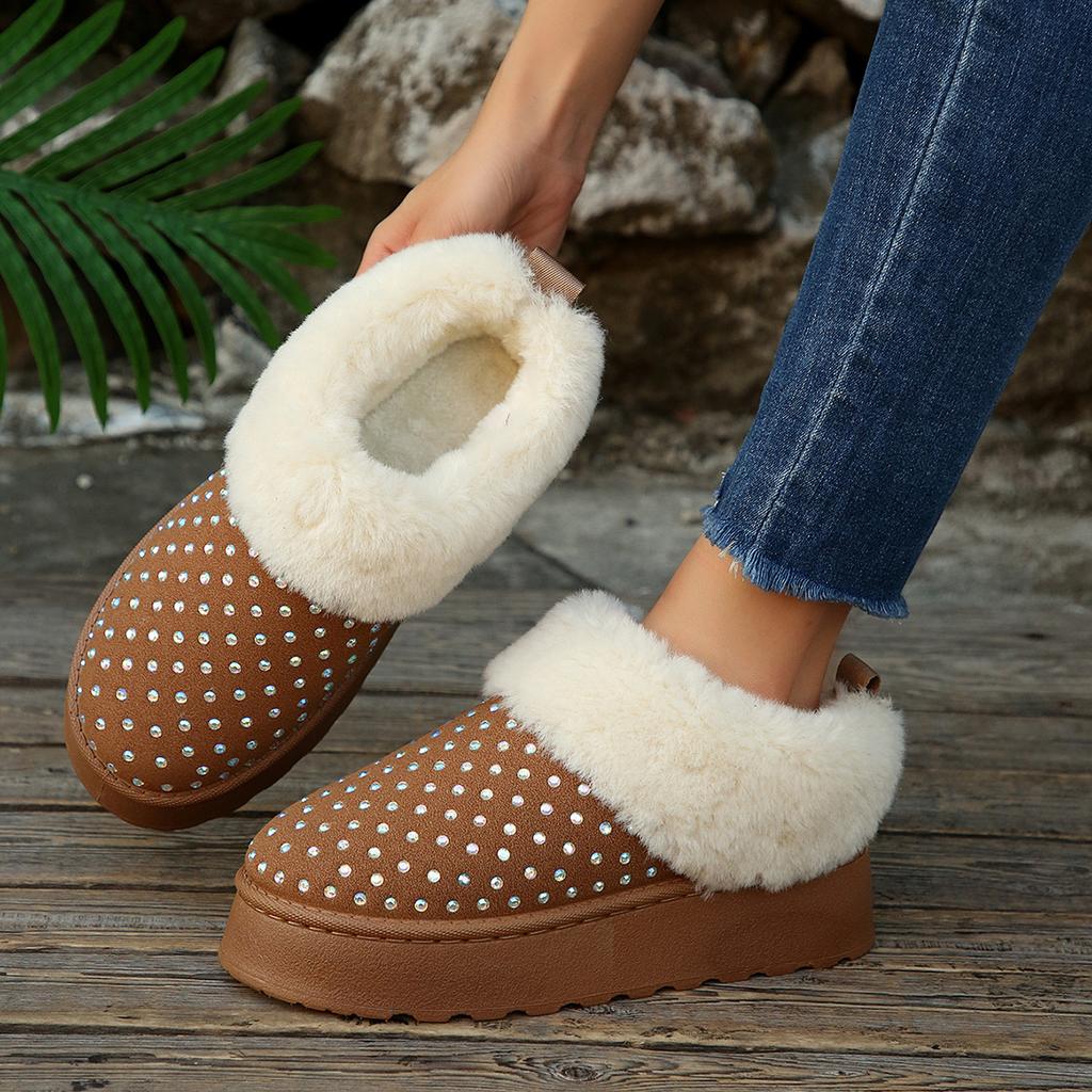 Faux Fur Winter Boots Women 2025 Fashion Sequined Cloth Warm Snow Boots Woman Non-Slip Thicken Plush Ankle Booties Plus Size 43