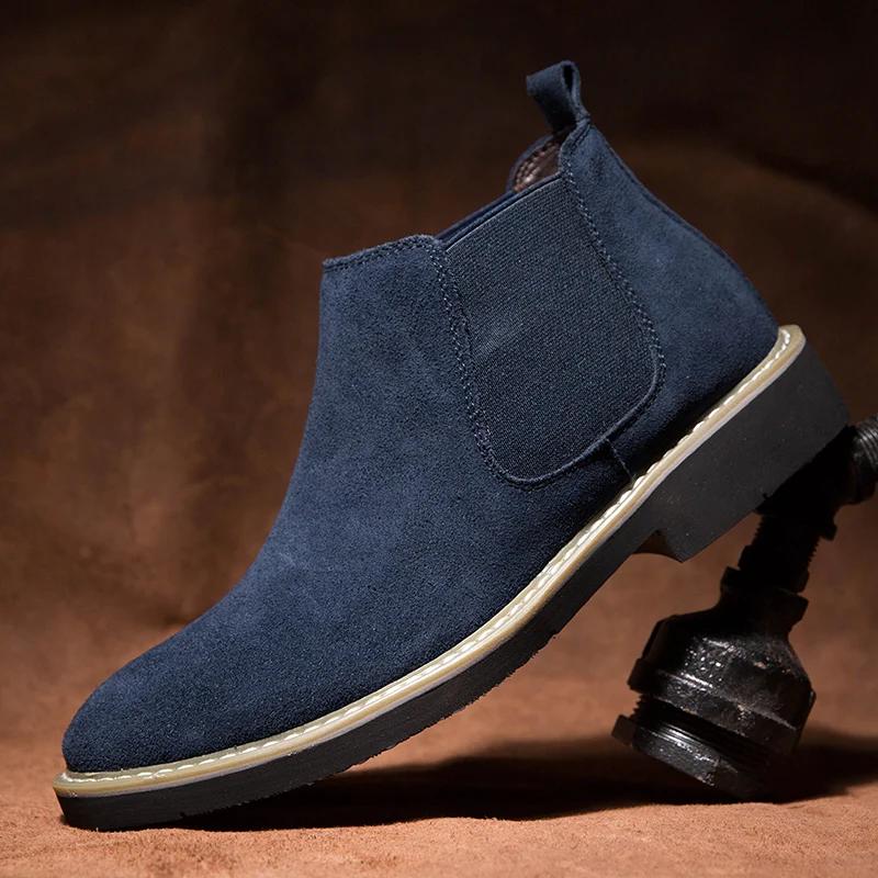 Casual Boots Shoes Man Fashion Casual Men Ankle Chelsea Boots Male Shoes Cow Suede Leather Slip On Motorcycle Shoes Size 47 48