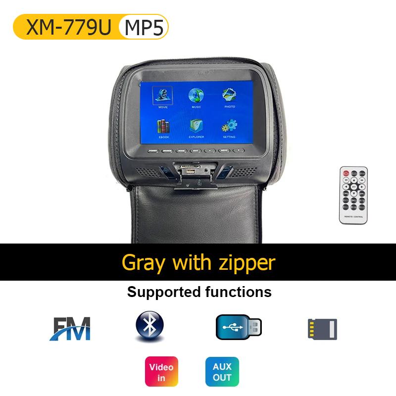 Universal Car Headrest Monitor 7inch LCD Screen Rear Seat Pillow For MP4 MP5 DVD Player Support AV/USB/SD/FM/Headphone/Bluetooth