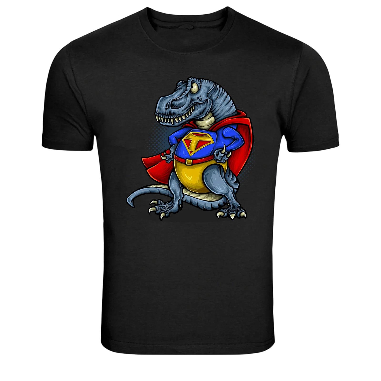 Superhero Tyrannosaurus Rex Cartoon Dino Graphic T-Shirt XXXL