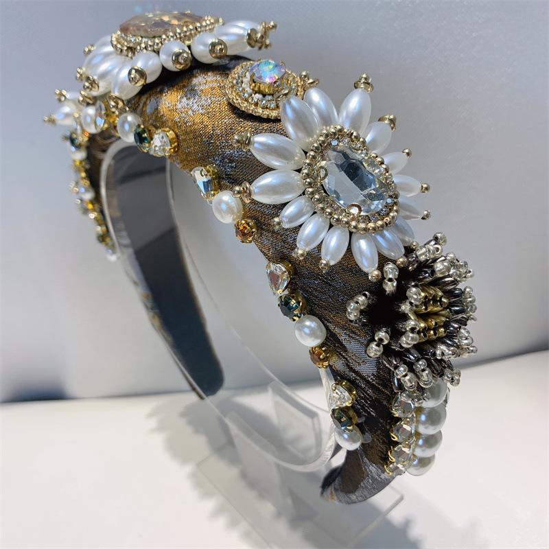 Crystal Gem Baroque Headbands For Women Diamond Hair Accessories Pearl Headband for Girls Crown Flower Hairbands Head Wrap