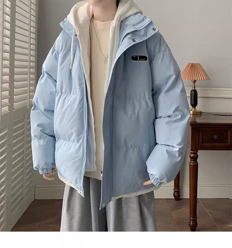 Men's Trendy American-Style Faux Two-Piece Down Coat - Winter Hooded Loose Fit for Cold Protection