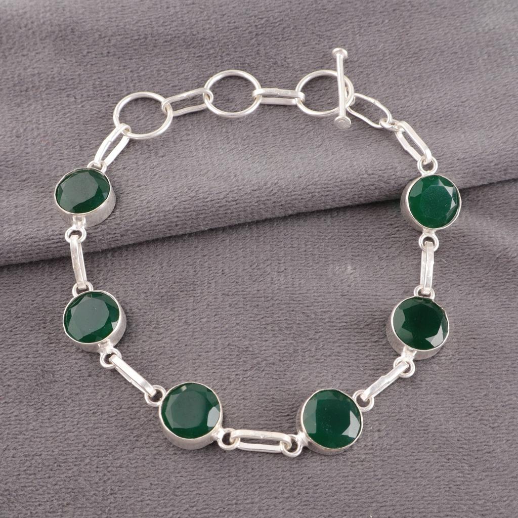 Green Onyx Gemstone 925 Sterling Silver Jewelry Handmade Bracelet Wedding Gift RB-14-16