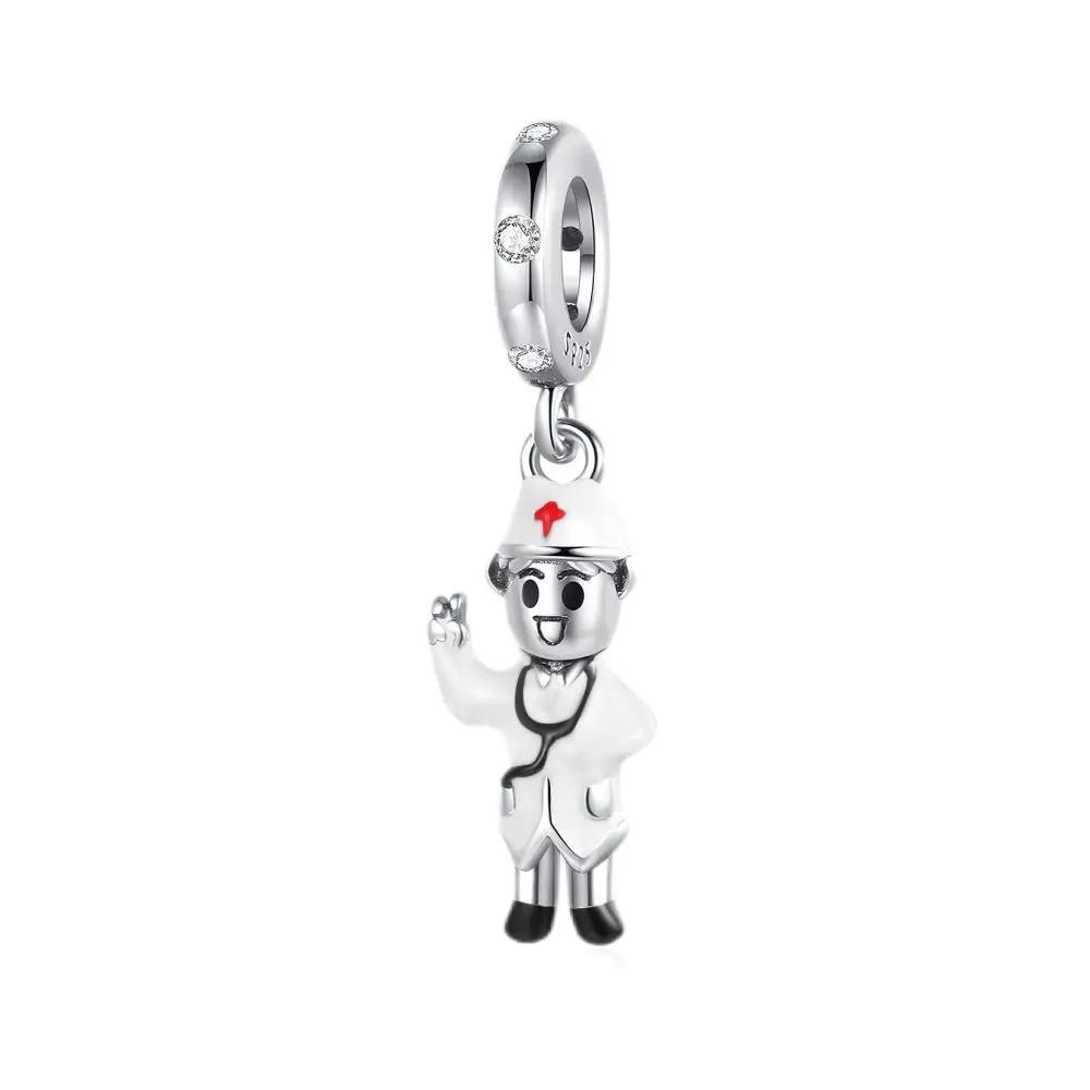 S925 Silver Charm Healthcare Heroes Medical Care Love Nurse Doctor Stethoscope Pendant for Bracelet DIY Jewelry Making
