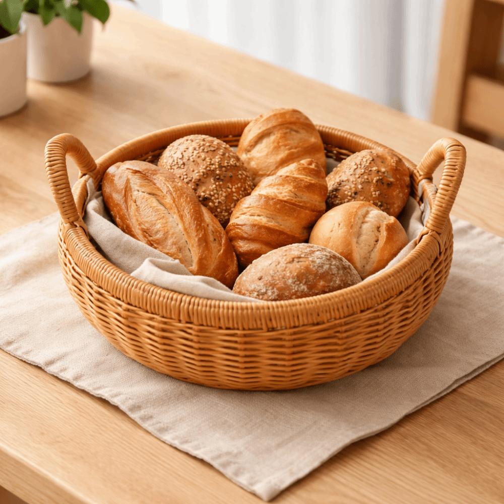 Handmade Round Rattan Storage Tray Large Capacity Dry Fruit Storage Tray  Bedroom