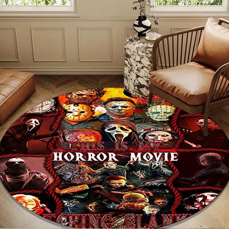 Horror Movie Characters Collage Round Rug for Livingroom,Bedroom, Palyroom, Chair Rug, Area rug, Circle Carpet, Large Size Fan Christmas gift